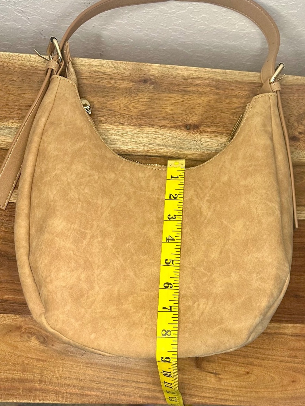 4th & Reckless, Camel Brown Faux Suede Crescent Shoulder Bag - Picture 9 of 10